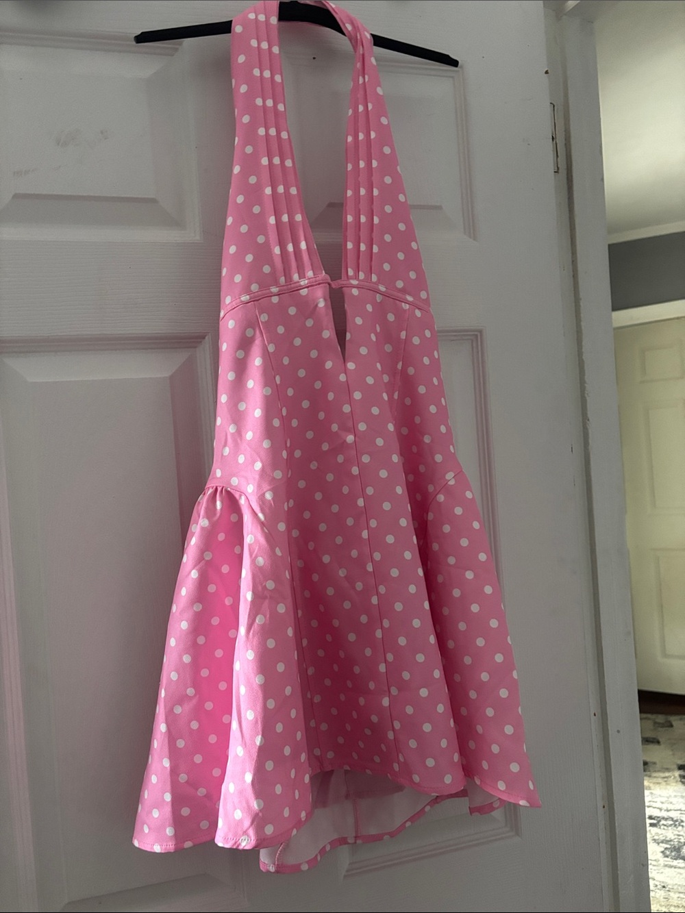 Backless Pink Polka Dot Halter Dress